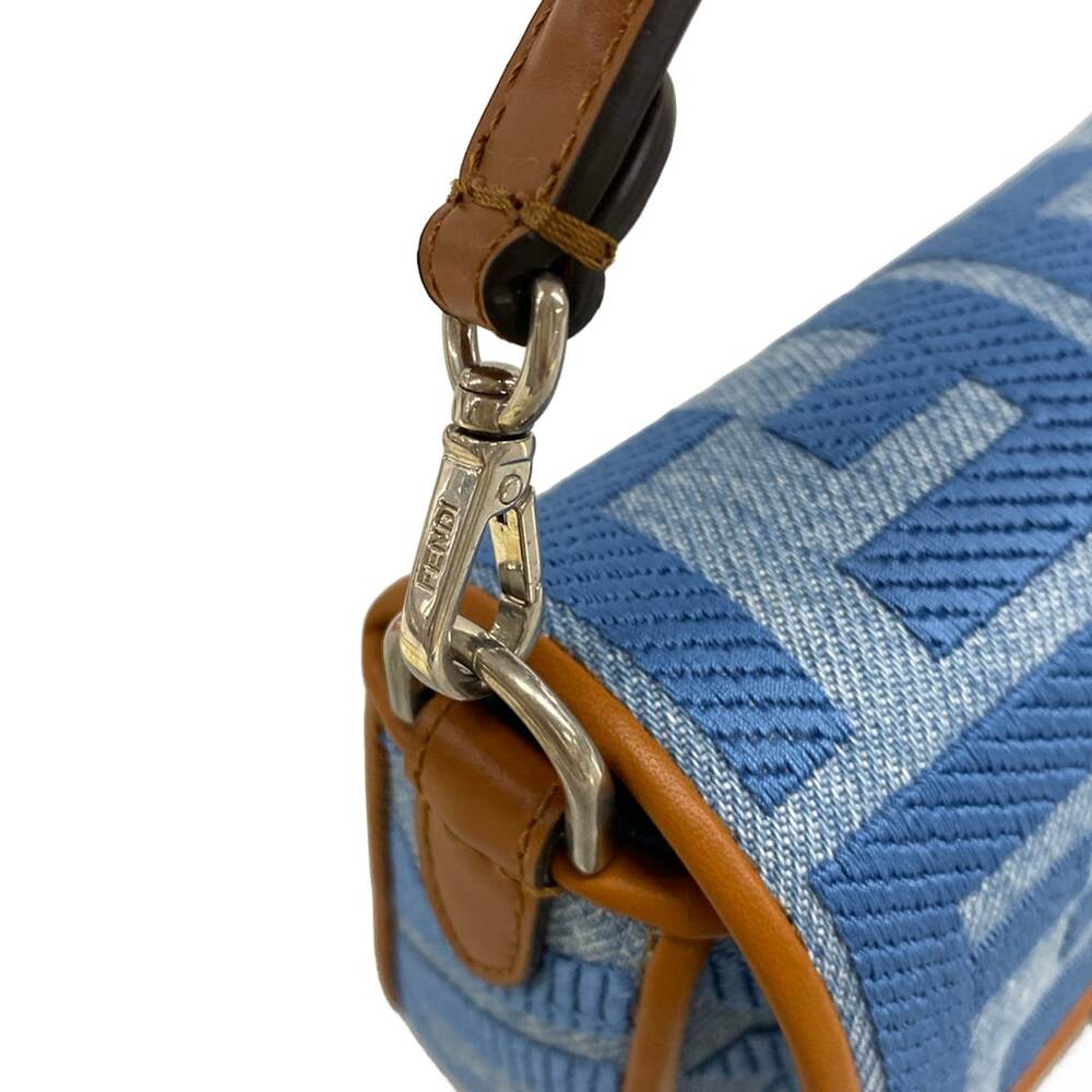 Fendi Baguette Mini Handbag 8BS017-AP4N Light Blue Brown Jacquard Leather - Picture 11 of 15